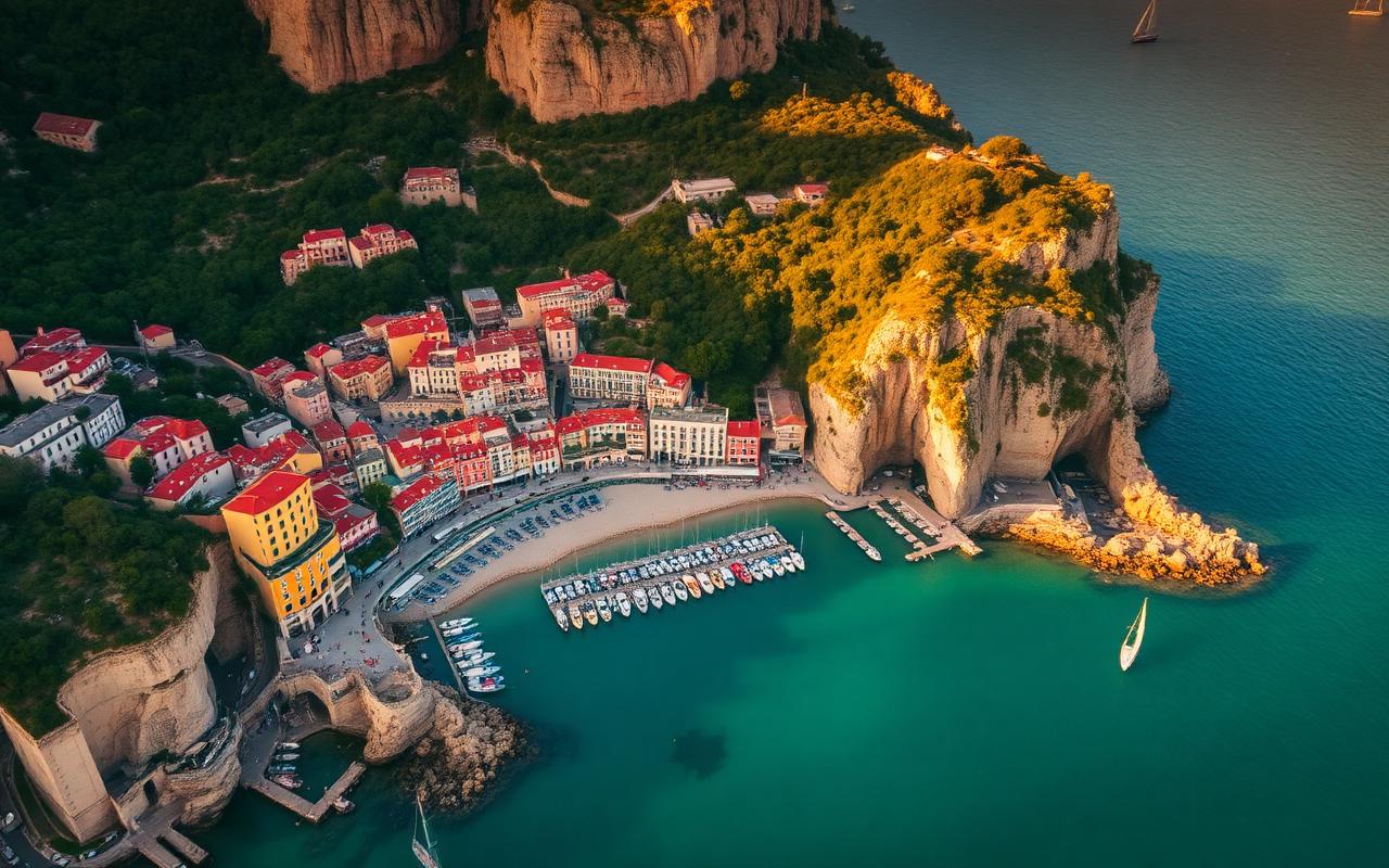 French Riviera coastline at golden hour